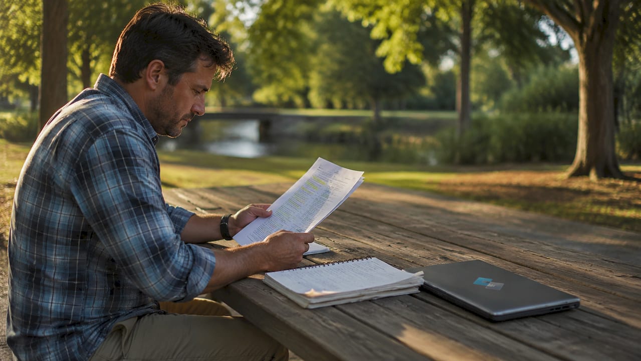 Man reading nutrition research in library