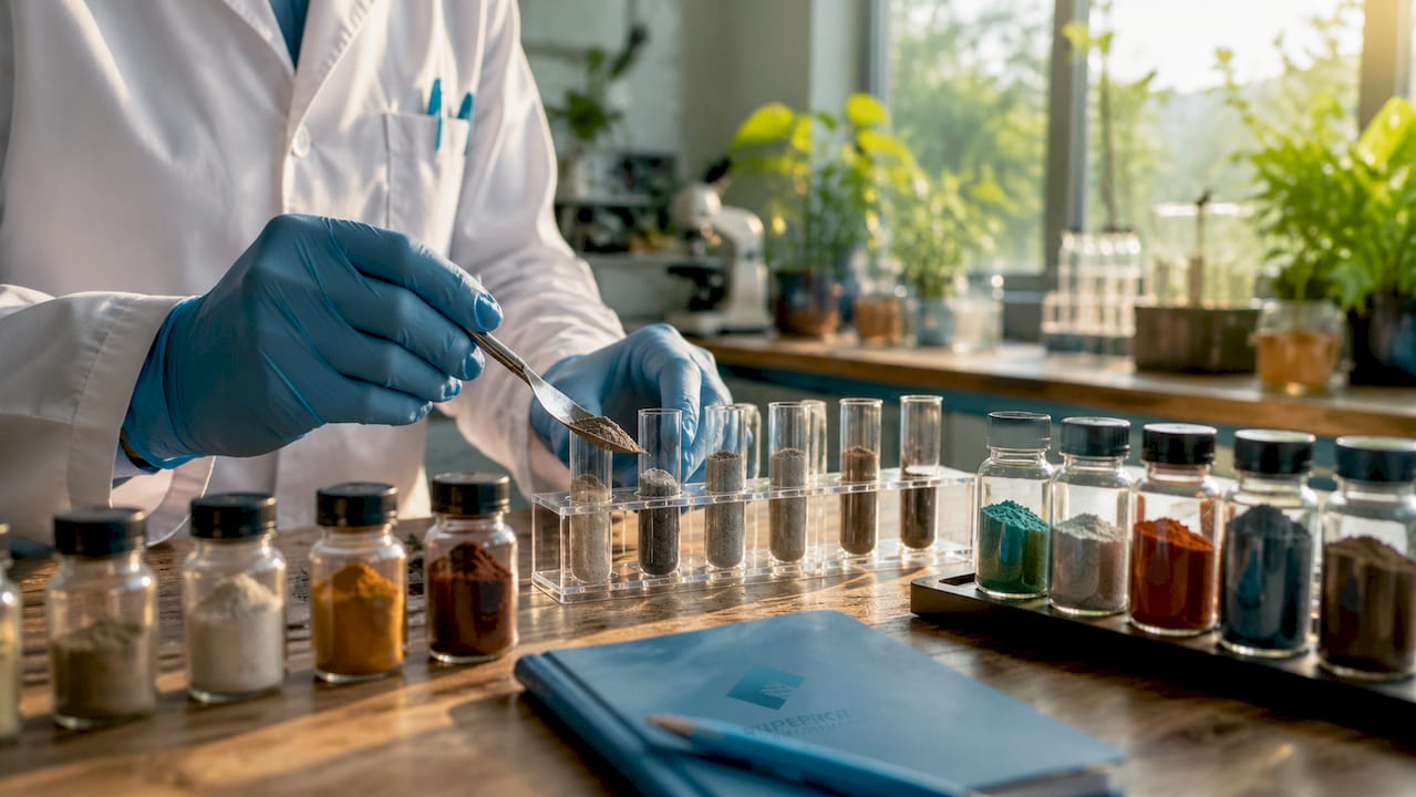 Technician handling mineral cofactors in lab