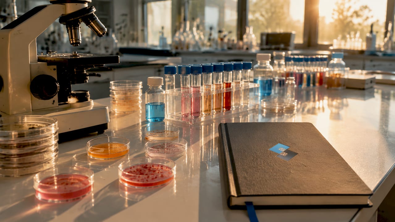 Research desk with antioxidant study tools