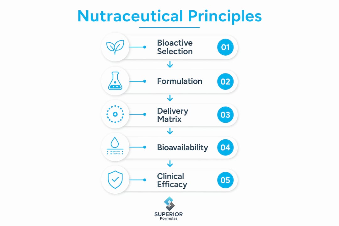 Infographic outlining core nutraceutical principles in steps