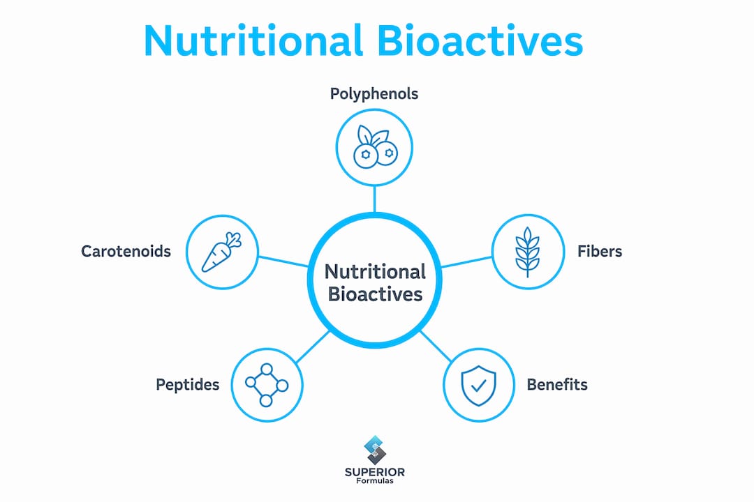 Infographic illustrating types of nutritional bioactives and benefits