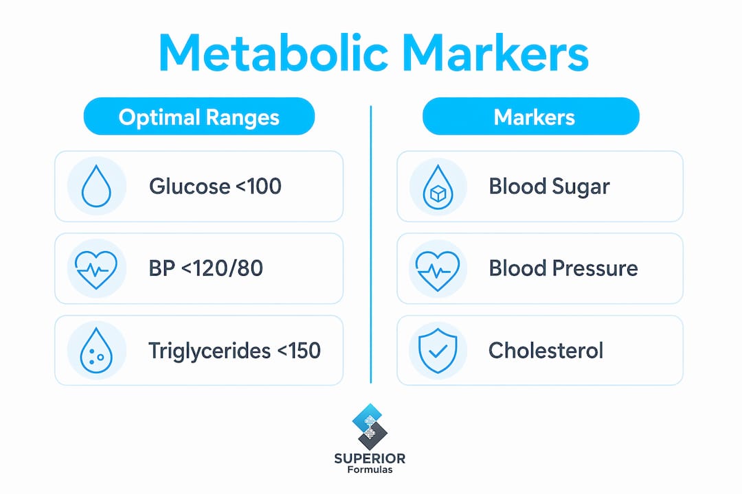 Infographic showing metabolic health clinical markers and ranges