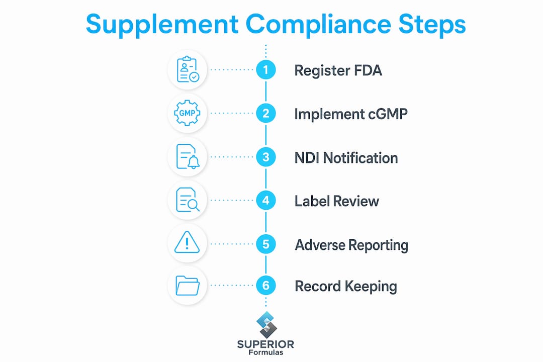 Infographic displaying supplement compliance steps
