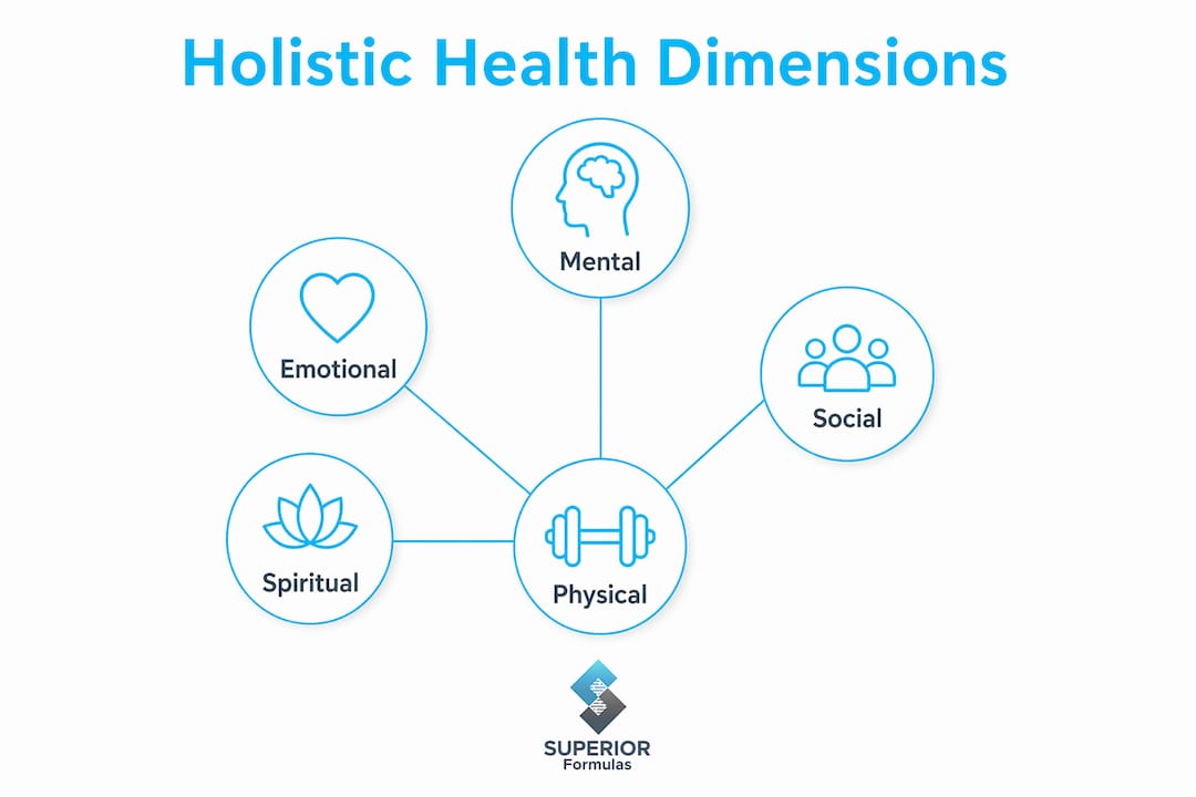 Infographic showing five main dimensions of holistic health