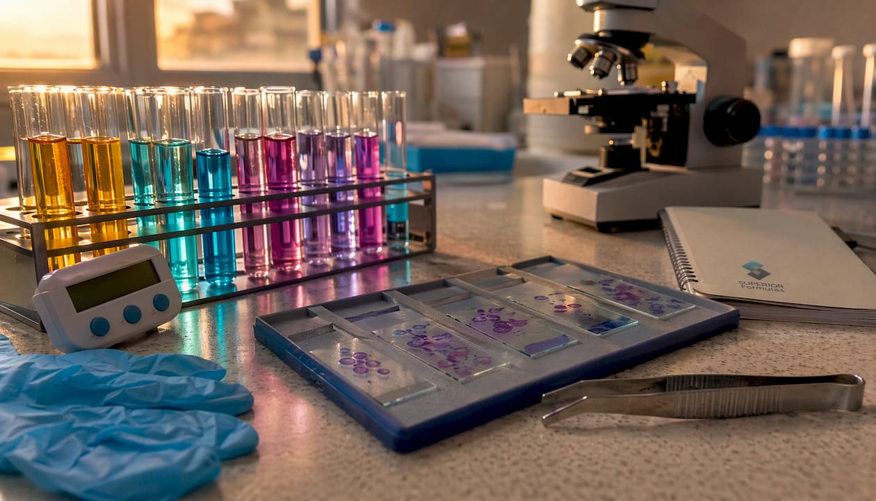 Test tubes and slides with molecular markers
