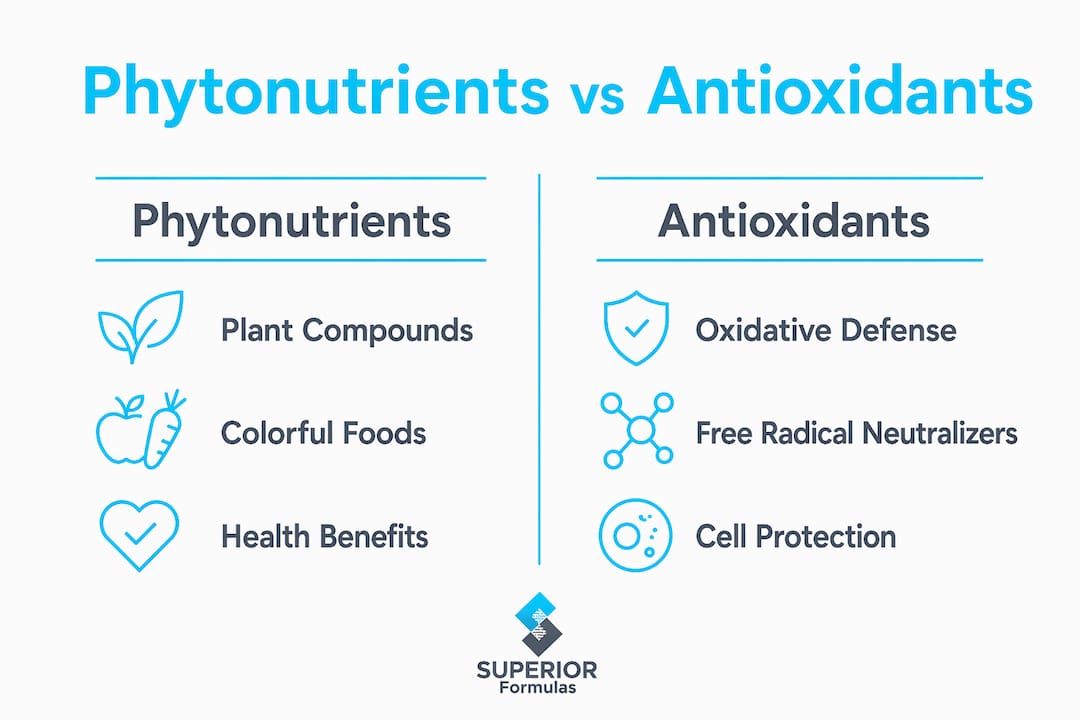 Infographic comparing phytonutrients and antioxidants categories