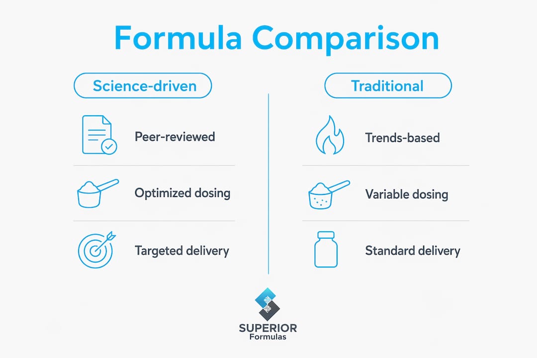 Infographic comparing science-driven and traditional supplement formulas