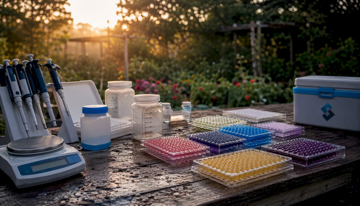 Overhead view of molecular biology assay setup