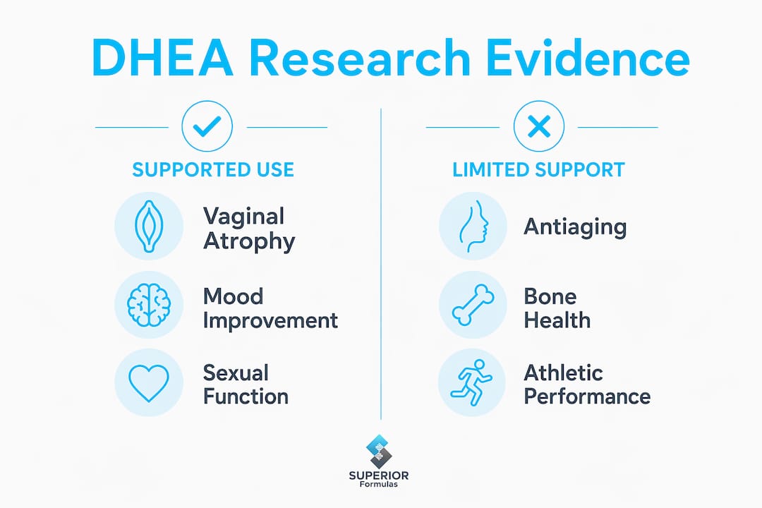 Infographic showing DHEA research evidence summary