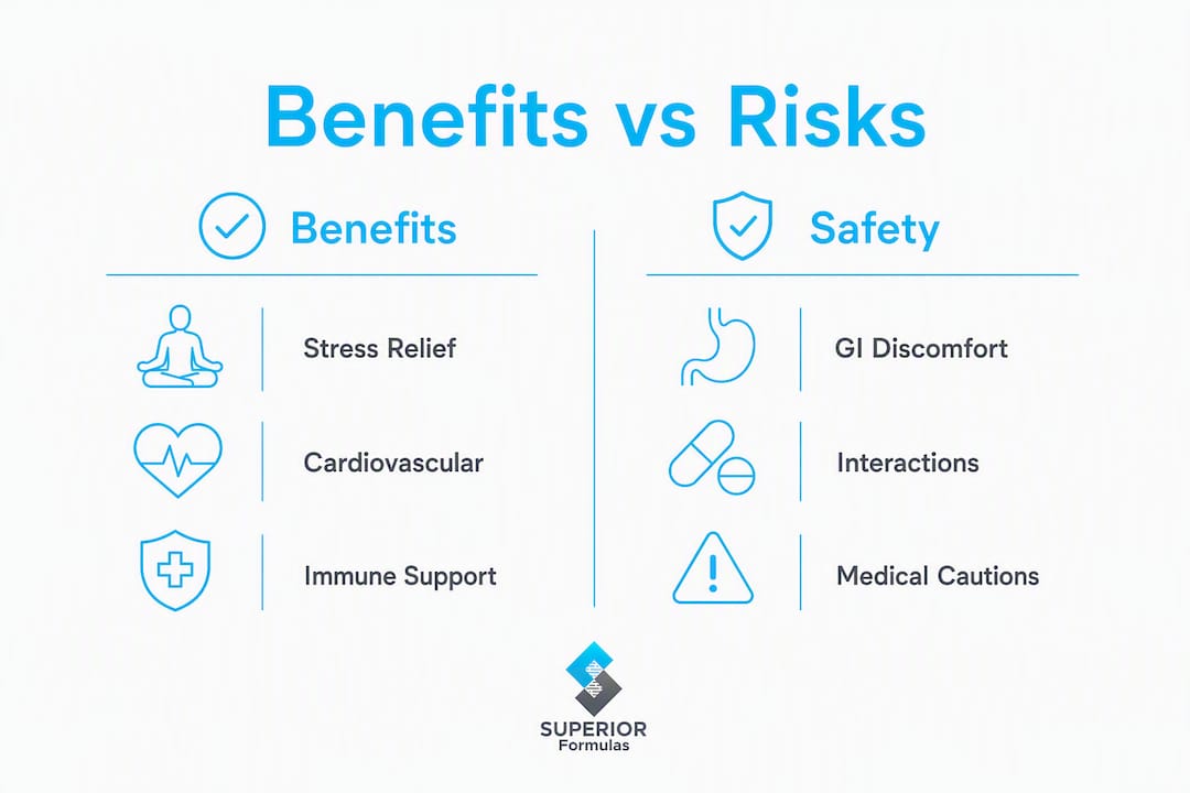 Infographic comparing benefits and safety of supplements
