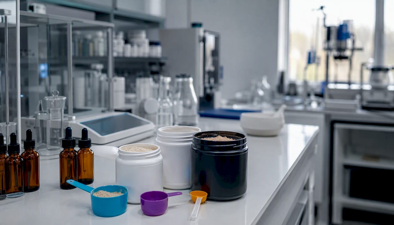 Laboratory workspace with supplements and measuring tools
