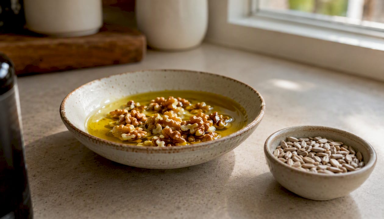 Healthy fats on clinical countertop for supplement absorption