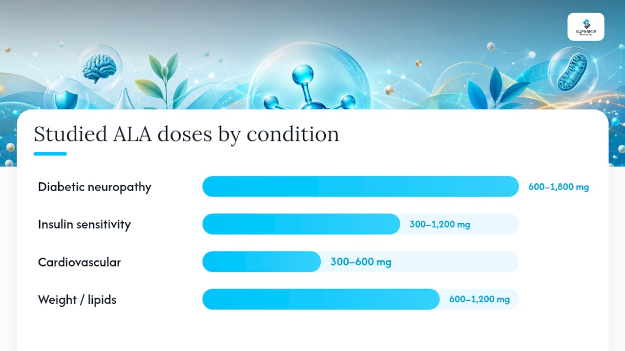 Diagram summarizing ALA's health effects and evidence