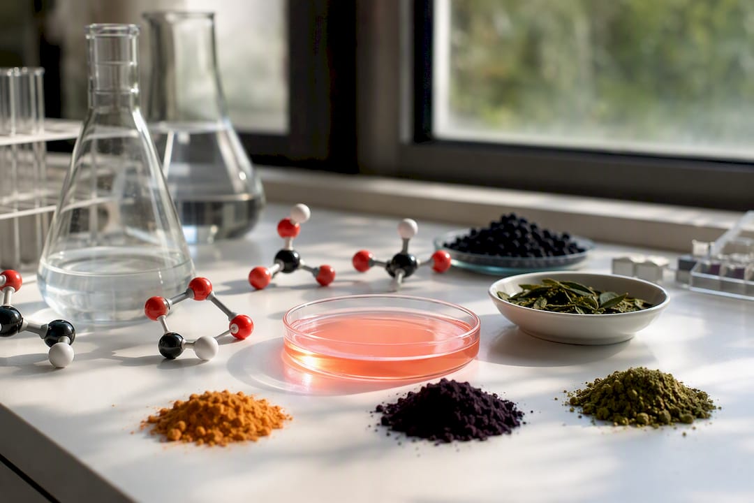 Lab petri dish and molecular models for ROS