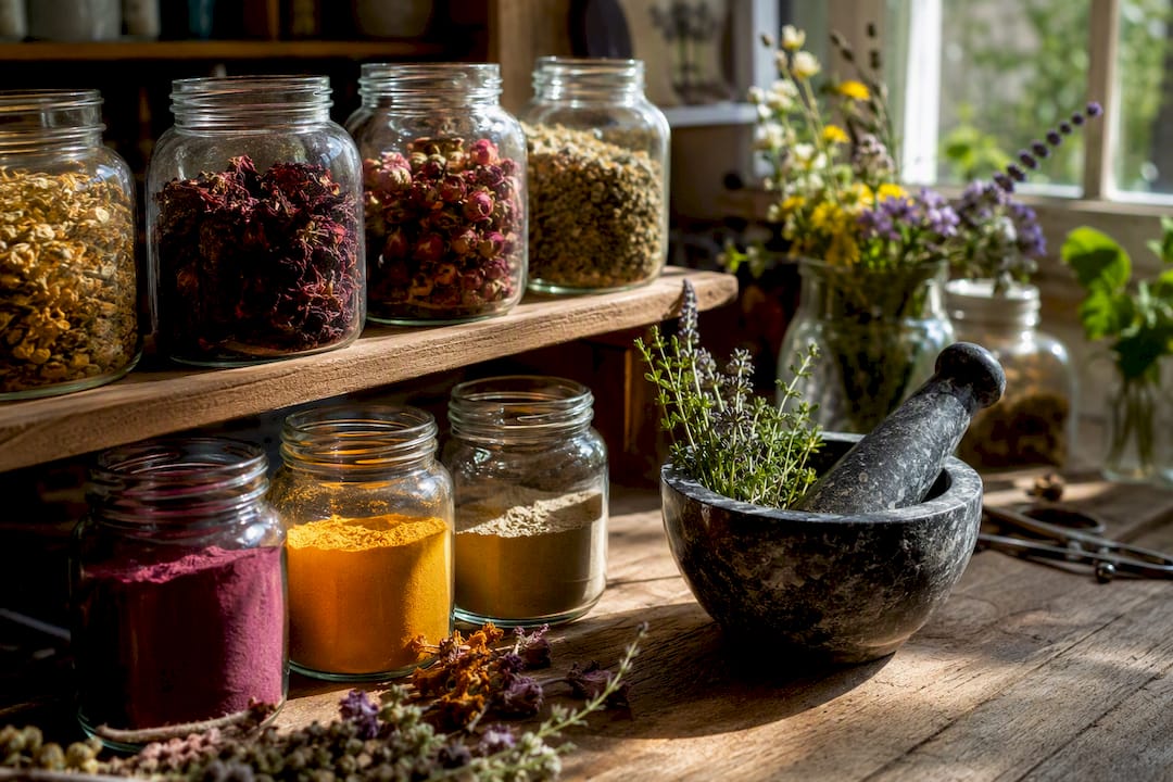 Dried botanical powders and mortar for supplements
