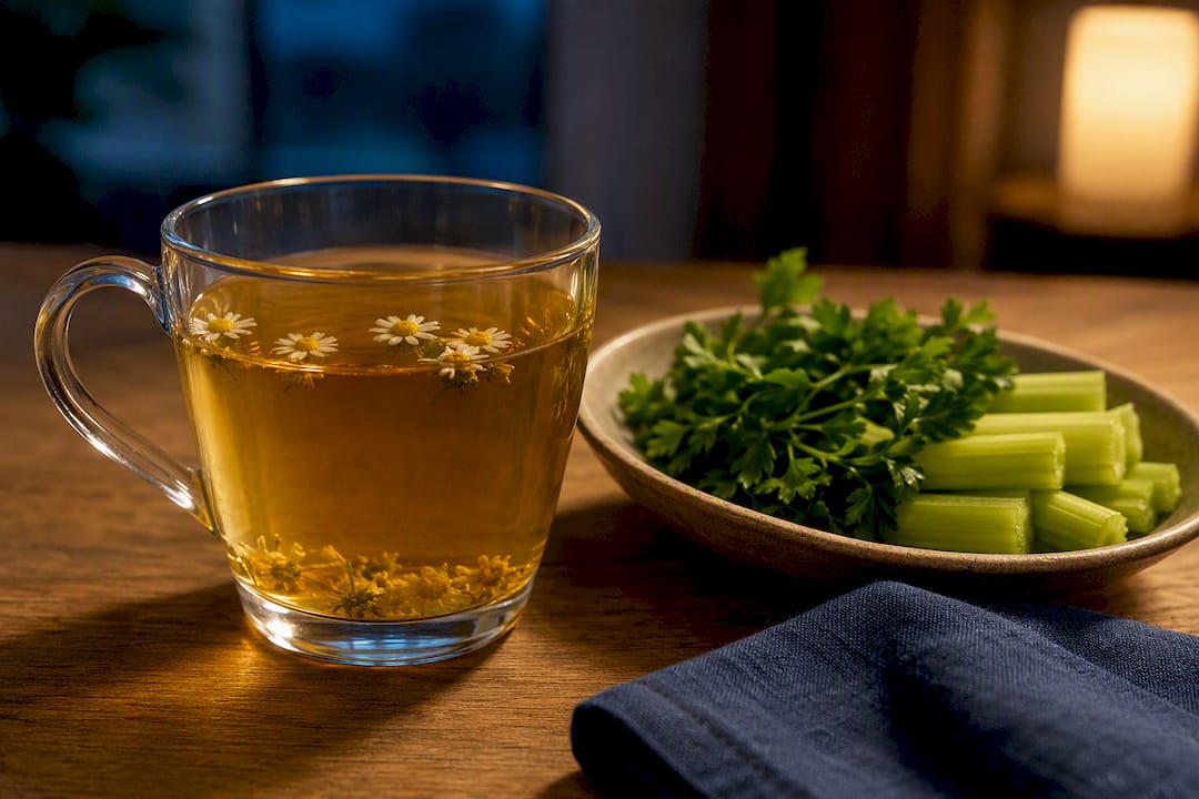 Chamomile tea with parsley and celery