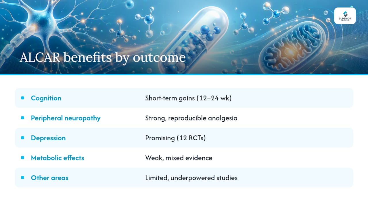 Acetyl L Carnitine Benefits by Health Outcome — overview diagram