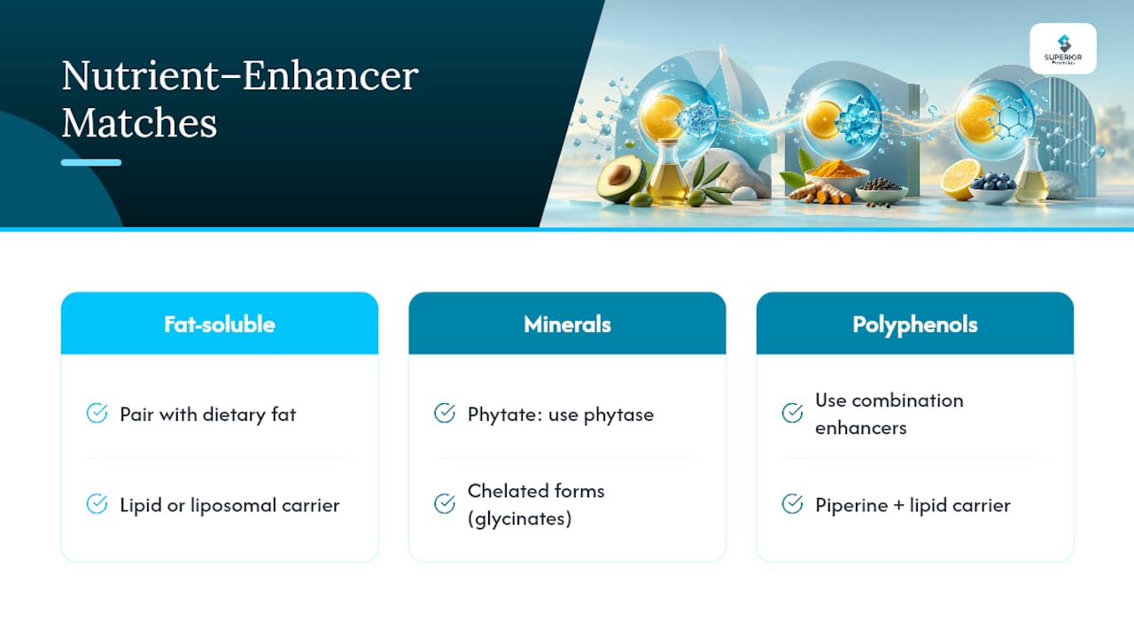 Nutrients matched with suitable absorption enhancers