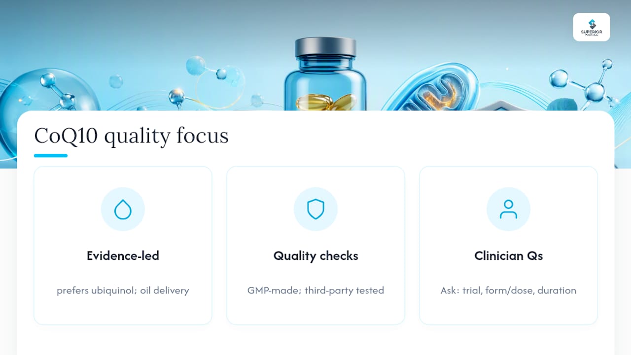 How Superiorformulas Thinks About CoQ10 Quality — overview diagram