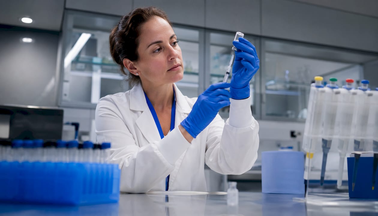 Scientist preparing peptide reconstitution