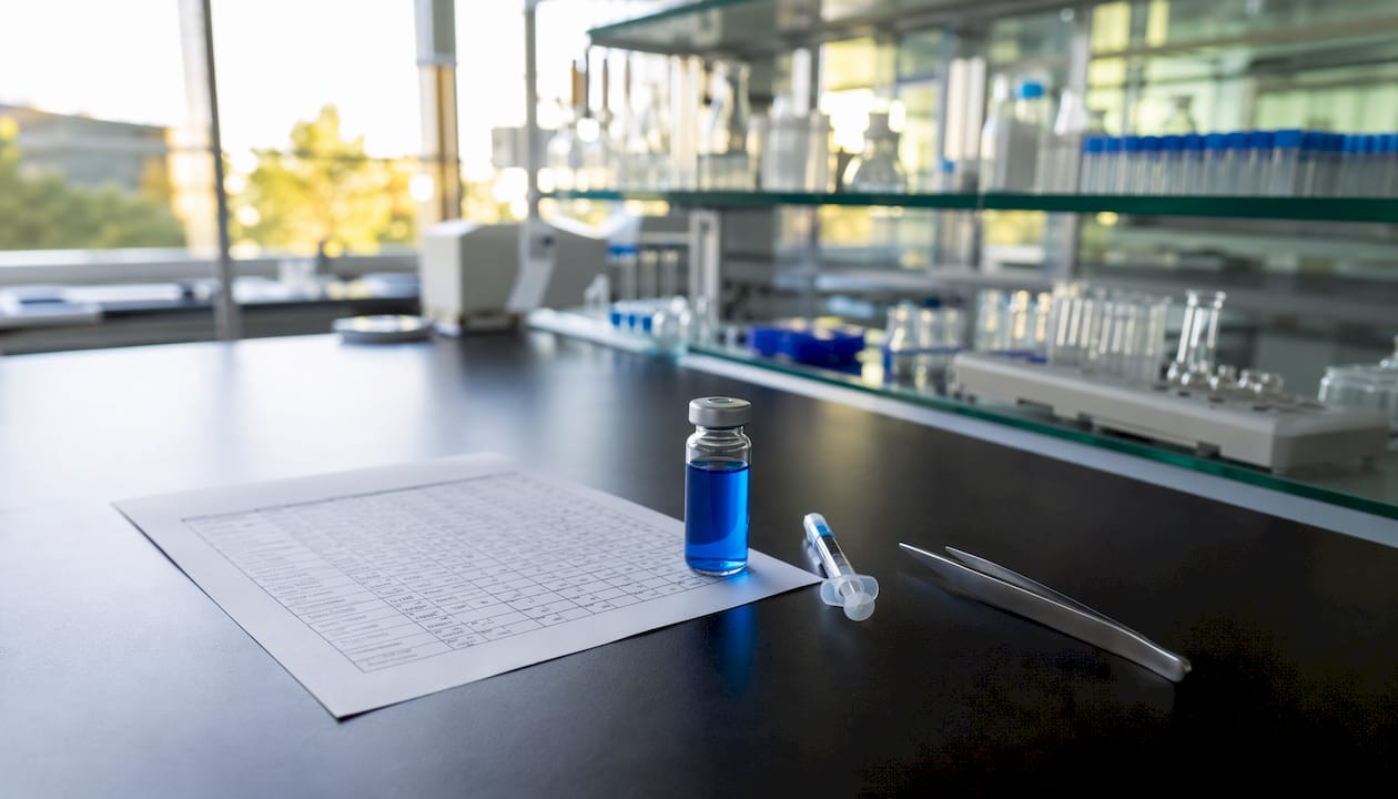 Lab desk showing peptide parameters
