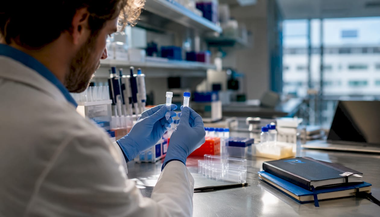 Hands holding LAL and rFC test tubes side by side