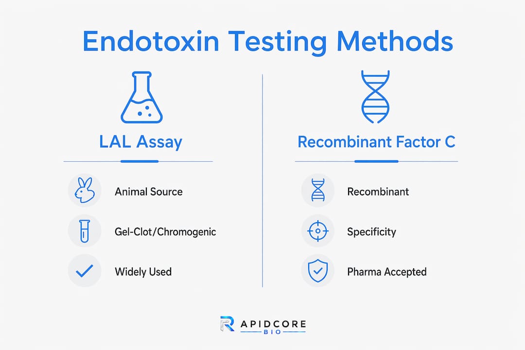 Infographic comparing LAL and rFC endotoxin assays