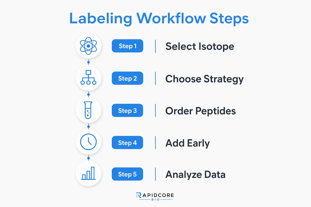 Infographic of isotopic peptide labeling workflow steps