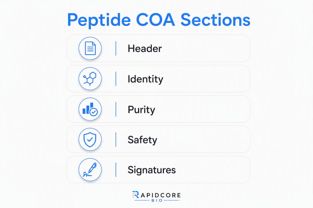 Infographic outlining peptide COA data categories