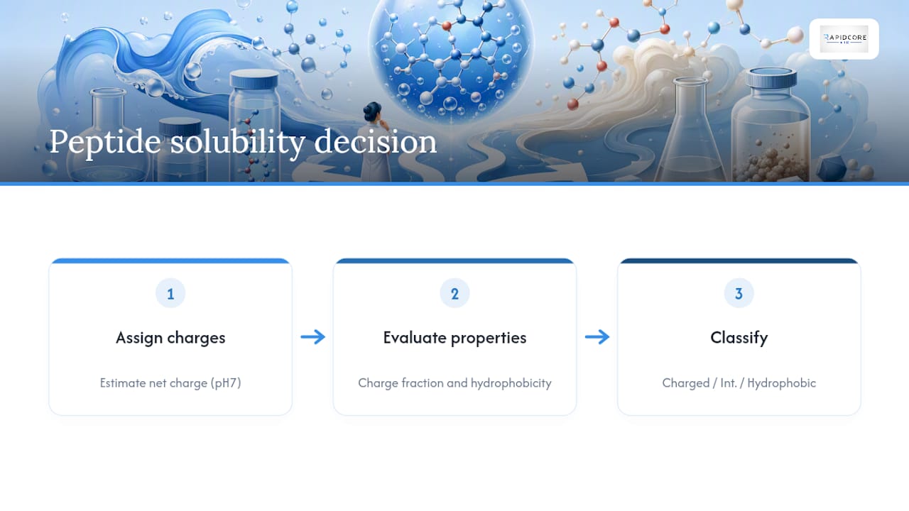 Decision tree for peptide solubility strategies by class