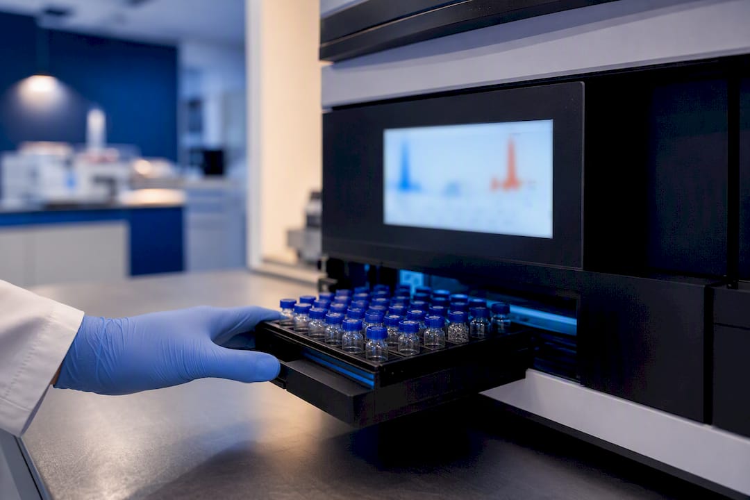 Analytical laboratory preparing peptide characterization
