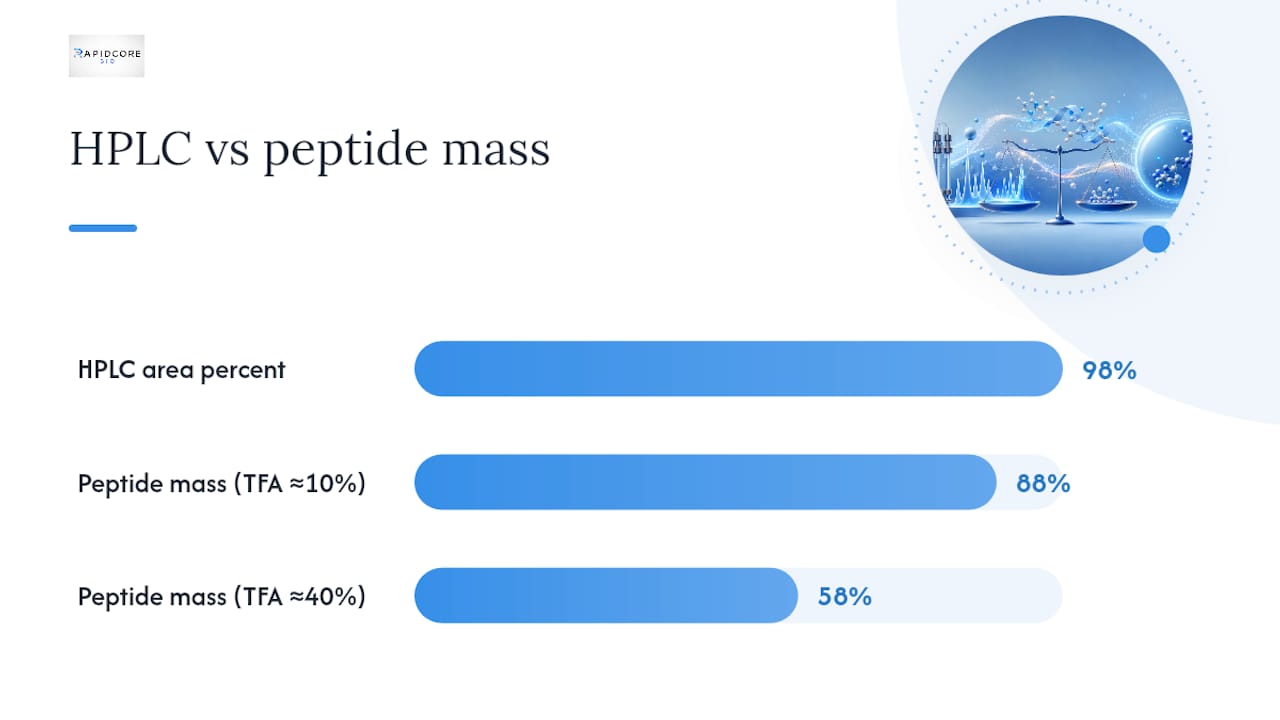 HPLC purity compared with peptide mass content
