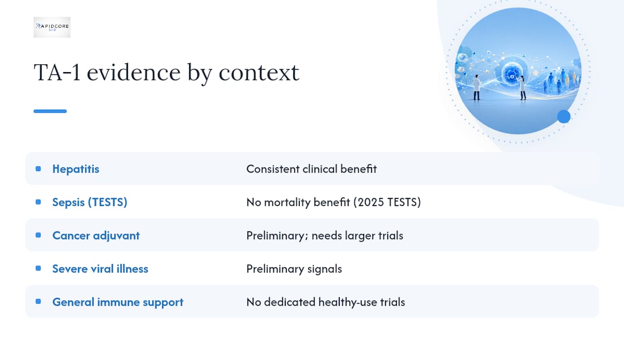 Comparison of Thymosin Alpha-1 evidence contexts