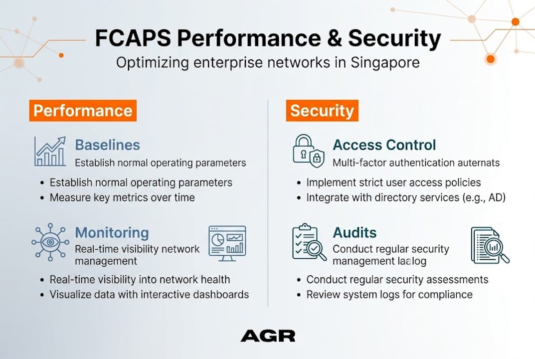 Infographic showing FCAPS performance and security areas