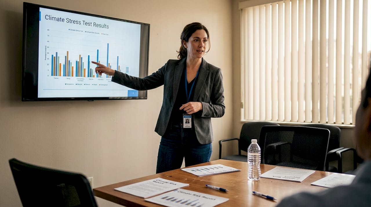 Analyst presenting climate stress test results