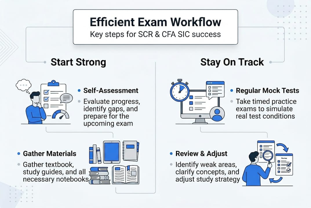 Efficient exam workflow steps infographic