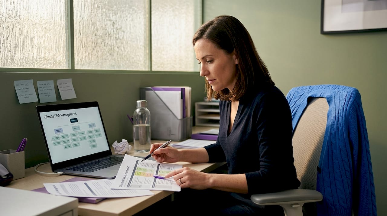 Manager reviewing enterprise climate risk document