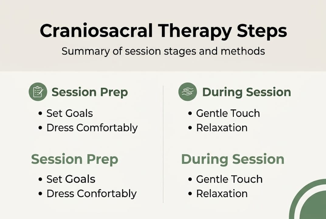 Infographic showing craniosacral therapy key steps