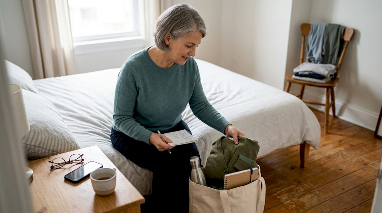 Preparing tote and checklist for therapy session