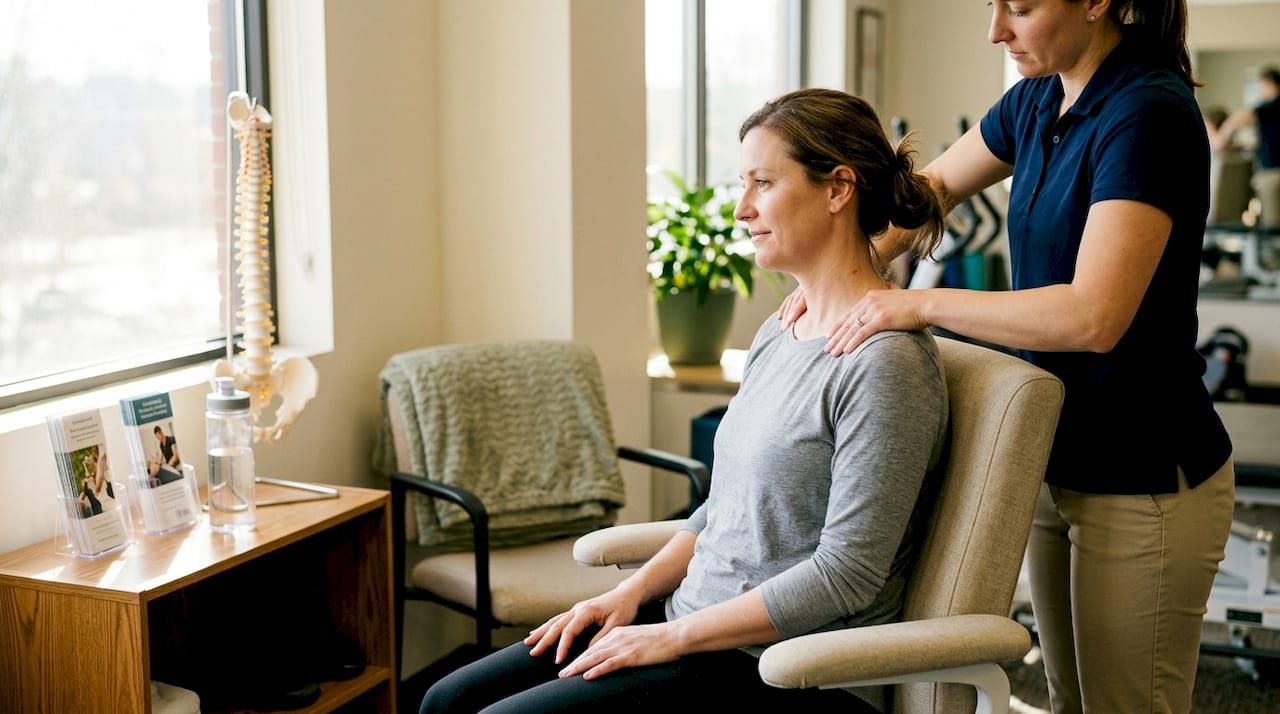 Therapist applying manual neck pressure gently