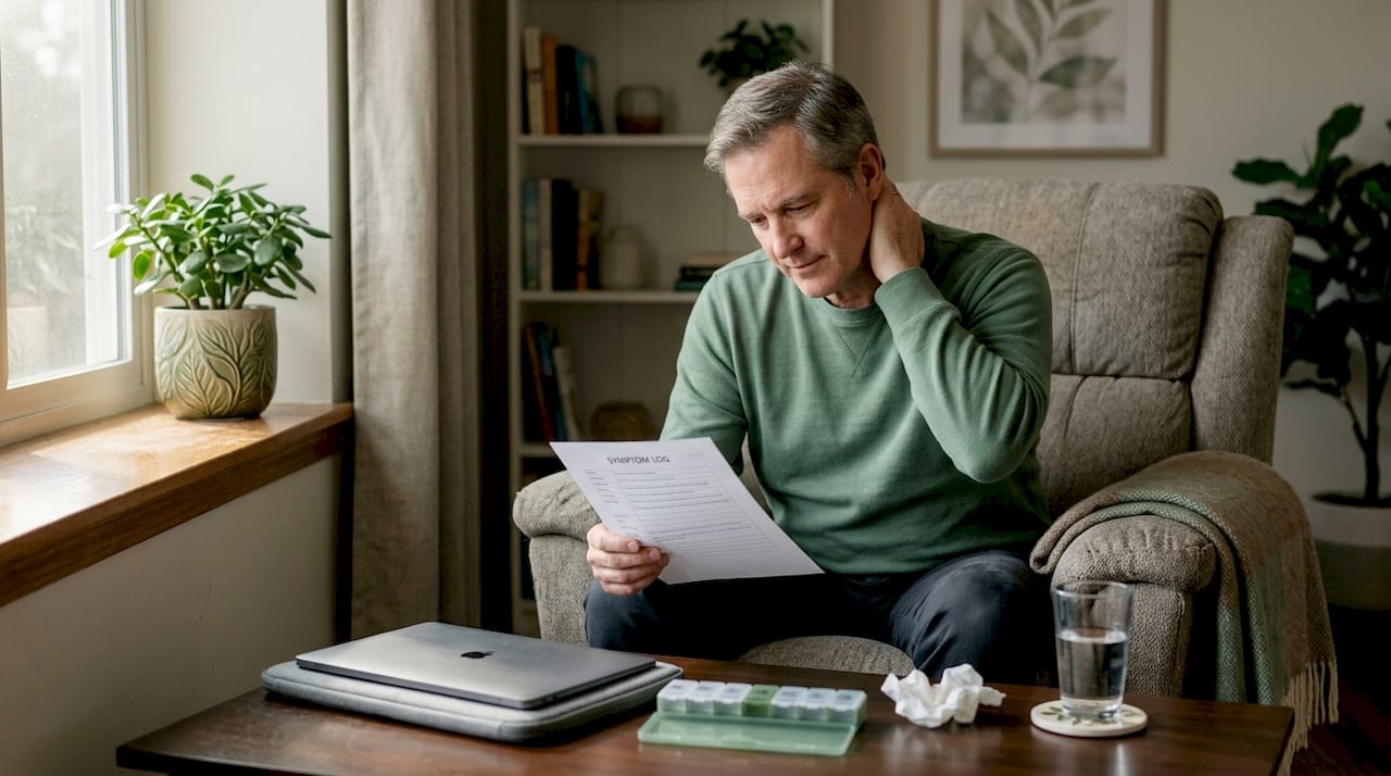 Man tracking symptom relief after therapy