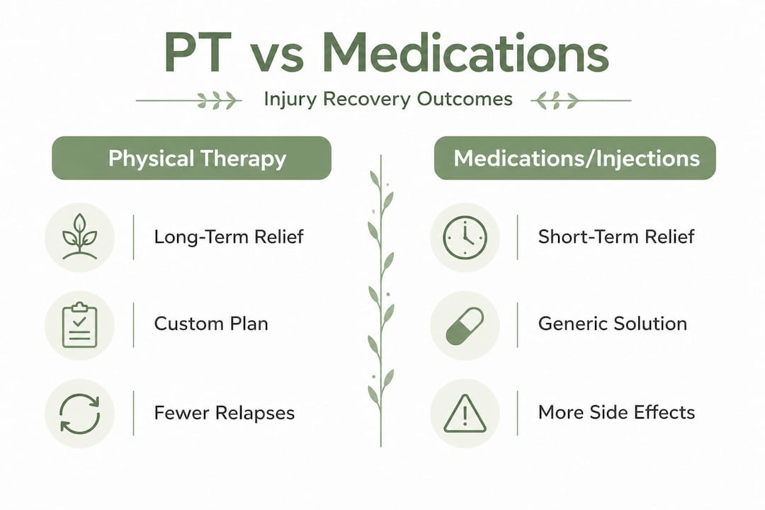 Infographic comparing PT and medication recovery outcomes