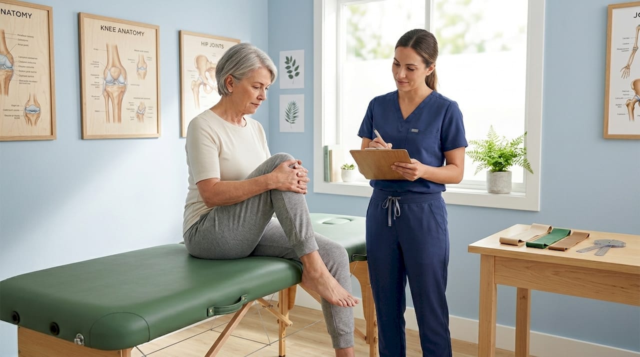 Patient and therapist in physical therapy clinic