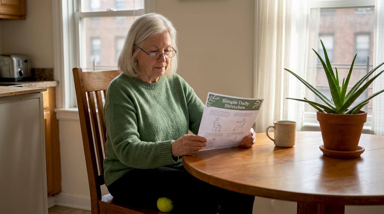 Older woman doing seated therapy at home table