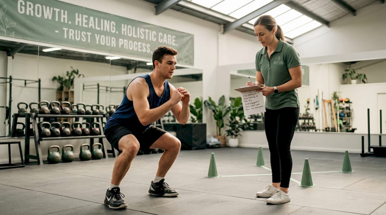 Athlete doing movement training with therapist