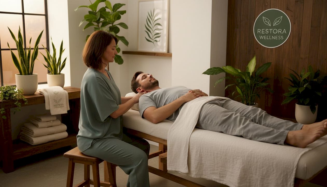 Therapist performing gentle craniosacral therapy