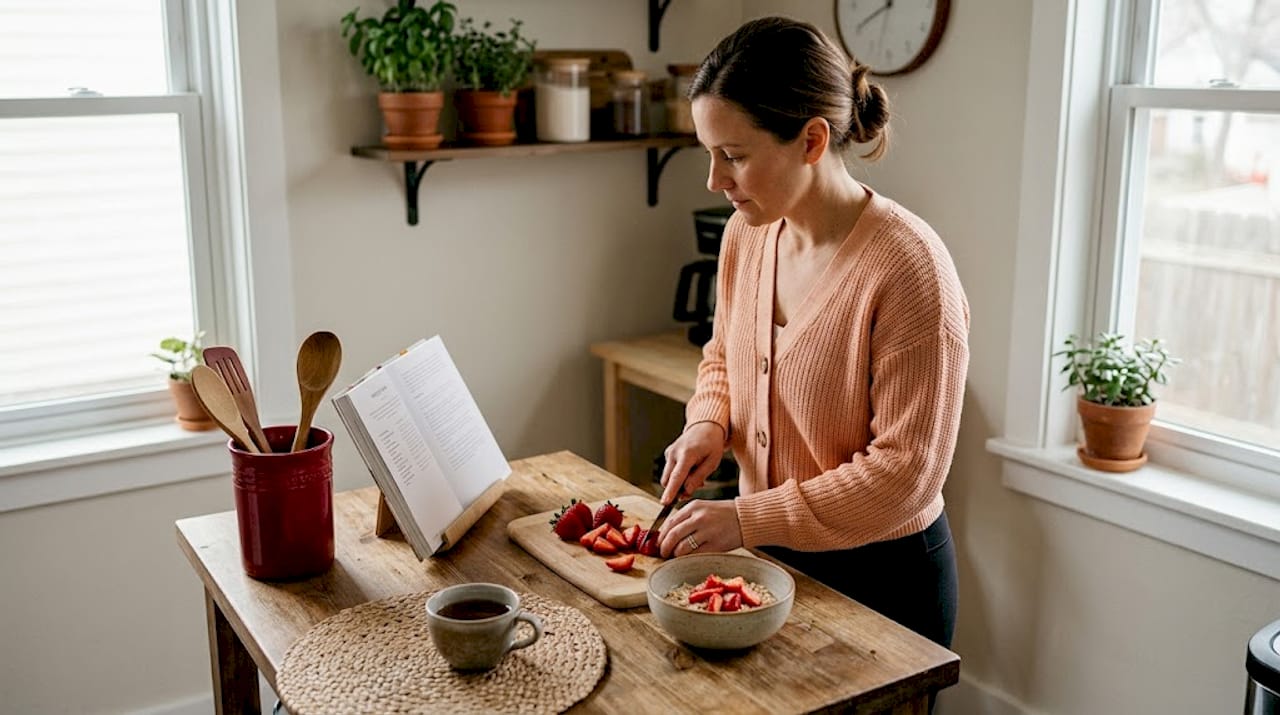 Woman preparing healthy breakfast in kitchen