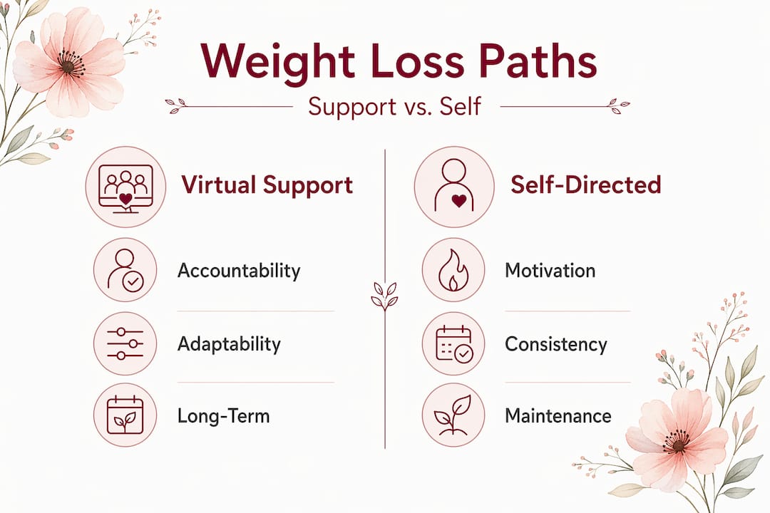 Infographic comparing virtual support and self-directed programs