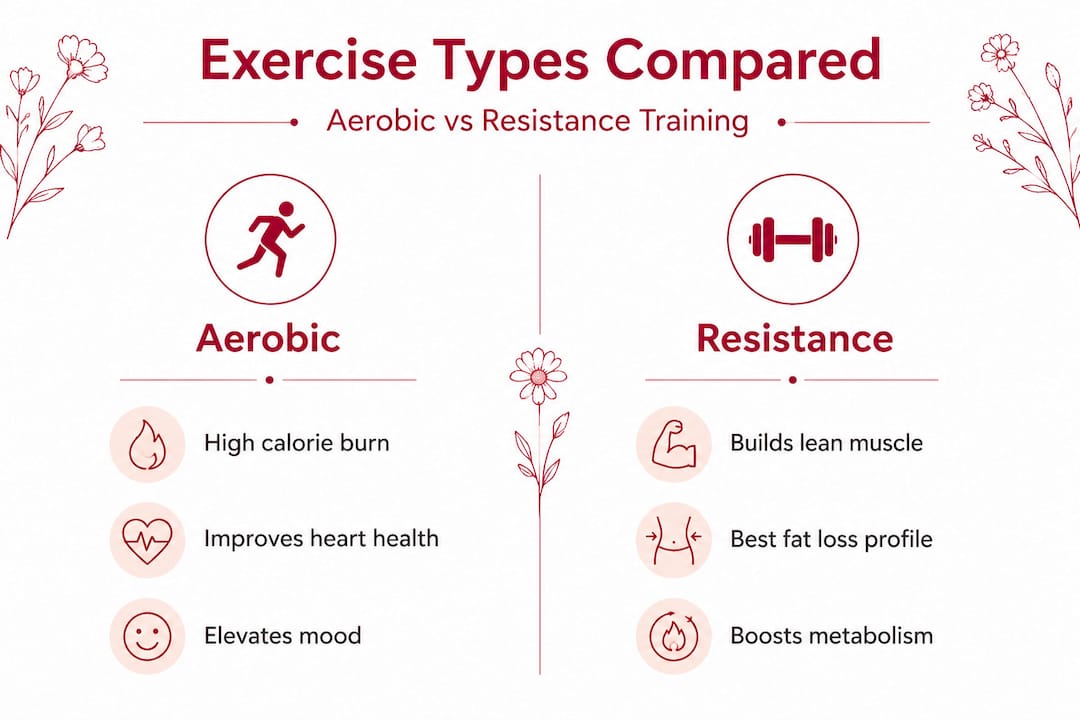 Infographic comparing aerobic and resistance training benefits