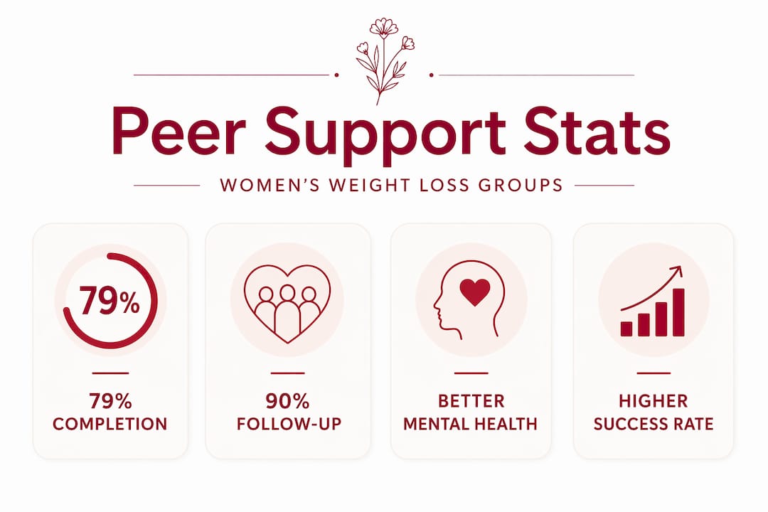 Peer support in women’s weight loss stats infographic